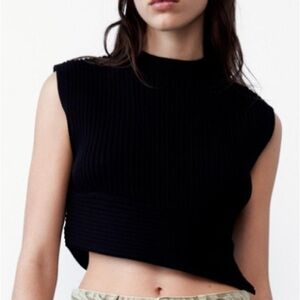 Zara Black Ribbed Sleeveless Top